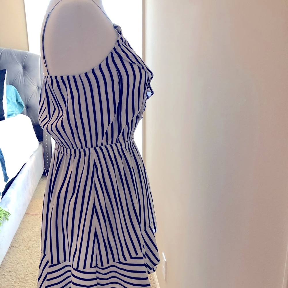 Express Navy Strip Ruffle Mini Dress, XS - Picture 4 of 7